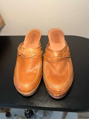 Michael Kors Tan Leather Braided Strap Clog Mules